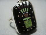 Midnight Space Kachina Turquoise Inlay Sterling Silver Native American Jewelry Navajo Ring-Nativo Arts