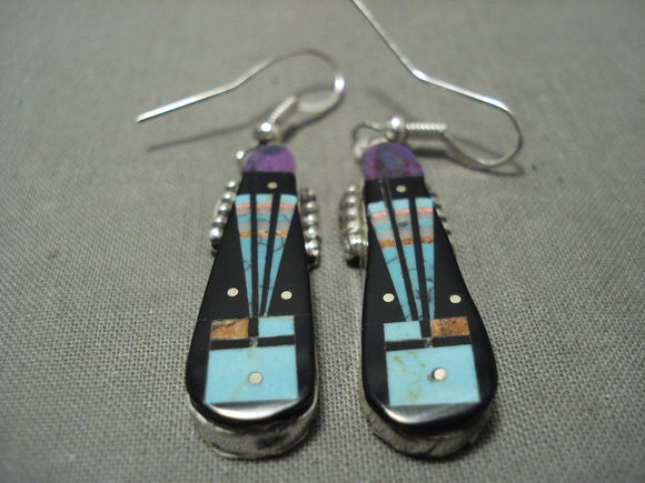 Midnight Space Kachina Turquoise Navajo Native American Jewelry Silver Earrings-Nativo Arts