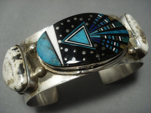 Midnight Space Kachina White Buffalo Turquoise Sterling Native American Jewelry Silver Navajo Bracelet-Nativo Arts
