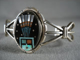 Mightnight Space Kachina Navajo Turquoise Coral Native American Jewelry Silver Bracelet-Nativo Arts