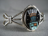 Mightnight Space Kachina Navajo Turquoise Coral Native American Jewelry Silver Bracelet-Nativo Arts