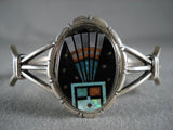 Mightnight Space Kachina Navajo Turquoise Coral Native American Jewelry Silver Bracelet-Nativo Arts