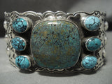 Mind Blowing Modernistic Navajo 'Domed Spiderweb Turquoise' Silver Bracelet-Nativo Arts