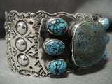 Mind Blowing Modernistic Navajo 'Domed Spiderweb Turquoise' Silver Bracelet-Nativo Arts