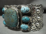 Mind Blowing Modernistic Navajo 'Domed Spiderweb Turquoise' Silver Bracelet-Nativo Arts