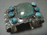 Mind Blowing Modernistic Navajo 'Domed Spiderweb Turquoise' Silver Bracelet-Nativo Arts