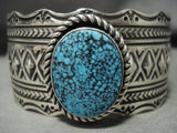 Mind Blowing Modernistic Navajo Spiderweb Turquoise Native American Jewelry Silver Repoussed Bracelet-Nativo Arts