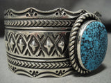 Mind Blowing Modernistic Navajo Spiderweb Turquoise Native American Jewelry Silver Repoussed Bracelet-Nativo Arts