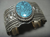 Mind Blowing Modernistic Navajo Spiderweb Turquoise Native American Jewelry Silver Repoussed Bracelet-Nativo Arts