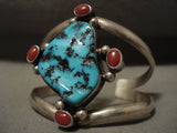 Mind Blowing Vintage Navajo Old Sleeping Beauty Turquoise Native American Jewelry Silver Coral Bracelet-Nativo Arts