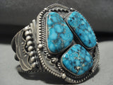 Mind Blowing Vintage Navajo Oscar Alexius Blue Thunder Turquoise Native American Jewelry Silver Bracelet-Nativo Arts
