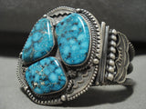 Mind Blowing Vintage Navajo Oscar Alexius Blue Thunder Turquoise Native American Jewelry Silver Bracelet-Nativo Arts