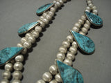 Mind Blowing Vintage Navajo Smallbear Turquoise Native American Jewelry Silver Squash Blossom Necklace-Nativo Arts