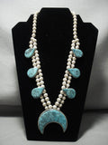 Mind Blowing Vintage Navajo Smallbear Turquoise Native American Jewelry Silver Squash Blossom Necklace-Nativo Arts