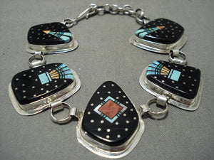 Mind Boggling 'Night Time Space' Turquoise Onux Native American Jewelry Silver Bracelet-Nativo Arts