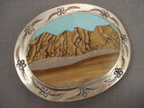 Mind Boggling Vintage Navajo 'Desert Mountain Scene' Turquoise Native American Jewelry Silver Buckle-Nativo Arts