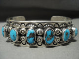 Mind Boggling Vintage Navajo 'Domed Bisbee Turquoise' Native American Jewelry Silver Bracelet Old-Nativo Arts