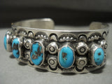 Mind Boggling Vintage Navajo 'Domed Bisbee Turquoise' Native American Jewelry Silver Bracelet Old-Nativo Arts