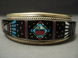 Modernistic Navajo Midnight Space Kachina Turquoise Sterling Native American Jewelry Silver Bracelet-Nativo Arts