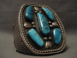 Monumental Vintage Navajo Blue Diamond Turquoise Native American Jewelry Silver Bracelet-Nativo Arts