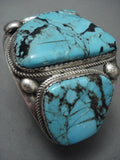 Monumental Vintage Navajo Blue Diamond Turquoise Native American Jewelry Silver Bracelet Old-Nativo Arts