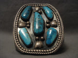 Monumental Vintage Navajo Blue Diamond Turquoise Native American Jewelry Silver Bracelet-Nativo Arts