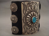 Monumental Vintage Navajo Hammered Native American Jewelry Silver Turquoise Ketoh Bracelet-Nativo Arts
