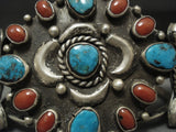 Monumental Vintage Navajo Turquoise Coral Native American Jewelry Silver Bracelet Old-Nativo Arts