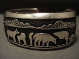 More Unique 'Hogan Love' Vintage Navajo Thomas Singer Native American Jewelry Silver Bracelet-Nativo Arts