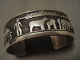 More Unique 'Hogan Love' Vintage Navajo Thomas Singer Native American Jewelry Silver Bracelet-Nativo Arts