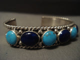 More Unique Navajo Ben Begaye 'Domed Stone' Turquoise Lapis Native American Jewelry Silver Bracelet-Nativo Arts