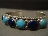 More Unique Navajo Ben Begaye 'Domed Stone' Turquoise Lapis Native American Jewelry Silver Bracelet-Nativo Arts