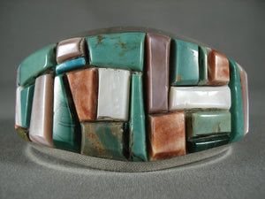 Mosaic Turquoise Wall Navajo Native American Jewelry Silver Bracelet-Nativo Arts