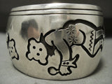 Mudhead Dancing Kachian Wide Vintage Navajo Native American Jewelry Silver Bracelet Old-Nativo Arts