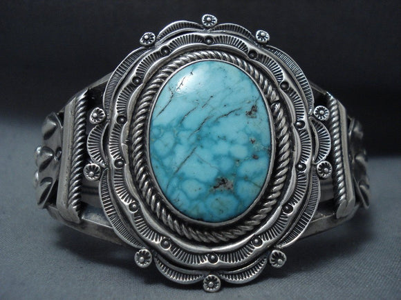 Museum And Very Rare Vintage Navajo Blue Carico Lake Turquoise Native American Jewelry Silver Bracelet-Nativo Arts