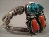 Museum 'Chunks Of Coral' Turquoise Native American Jewelry Silver Leaf Bracelet Old-Nativo Arts