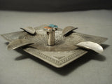 Museum Cigar Cigarette Sterling Native American Jewelry Silver Turquoise Vintage Ashtray-Nativo Arts
