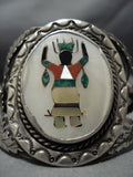 Museum Dancing Kachina Green Turquoise Vintage Native American Jewelry Navajo Sterling Silver Bracelet-Nativo Arts