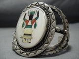 Museum Dancing Kachina Green Turquoise Vintage Native American Jewelry Navajo Sterling Silver Bracelet-Nativo Arts