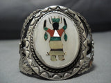 Museum Dancing Kachina Green Turquoise Vintage Native American Jewelry Navajo Sterling Silver Bracelet-Nativo Arts
