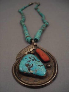 MUSEUM EARLY NUMBER 8 DEPOSIT VINTAGE NAVAJO TURQUOISE SILVER NECKLACE-Nativo Arts