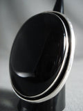 Museum Gigantic Vintage Navajo 'Domed Onyx' Native American Jewelry Silver Ring-Nativo Arts