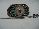 Museum Huge Earlier Vintage Native American Jewelry Navajo Turquoise Sterling Silver Hair Clip Barrette-Nativo Arts