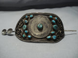 Museum Huge Earlier Vintage Native American Jewelry Navajo Turquoise Sterling Silver Hair Clip Barrette-Nativo Arts