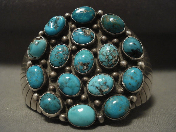 Museum Huge Oloder Vintage Navajo 'Native American Jewelry Silver Sheild' Turquoise Bracelet-Nativo Arts