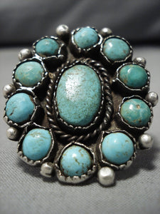 Museum Huge Vintage Native American Navajo Satellite Turquoise Snake Eyes Sterling Silver Ring-Nativo Arts