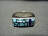 Museum Important Turquoise Vintage Navajo Lone Mountain Turquoise Native American Jewelry Silver Ring-Nativo Arts