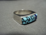 Museum Important Turquoise Vintage Navajo Lone Mountain Turquoise Native American Jewelry Silver Ring-Nativo Arts