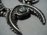 Museum Leaf Vintage Native American Jewelry Navajo Sterling Silver Turquoise Squash Blossom Necklace-Nativo Arts