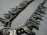 Museum Leaf Vintage Native American Jewelry Navajo Sterling Silver Turquoise Squash Blossom Necklace-Nativo Arts